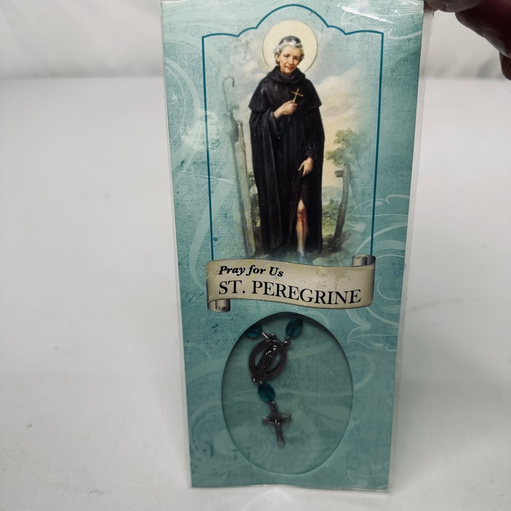 St Peregrine Rosary Necklace Franciscan Friars of the Atonement Teal Blue Beads